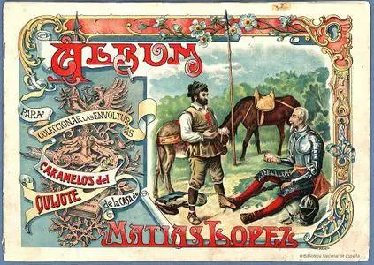 Álbum para coleccionar las envolturas de los caramelos del Quijote de la casa Matías López