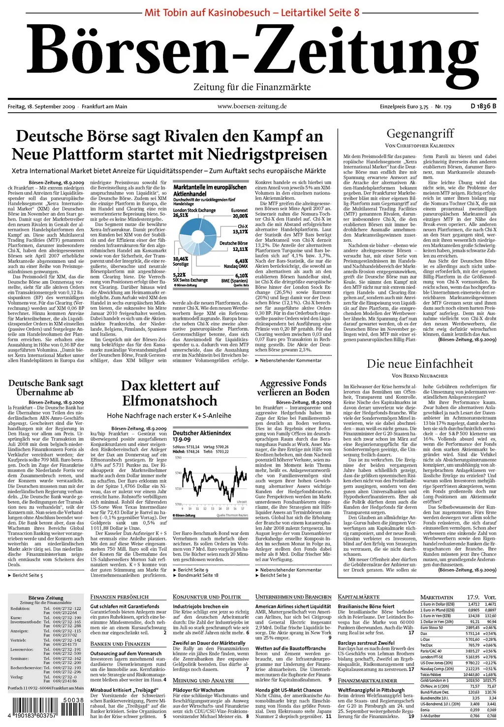 Boersenzeitung vom 18. September 2009