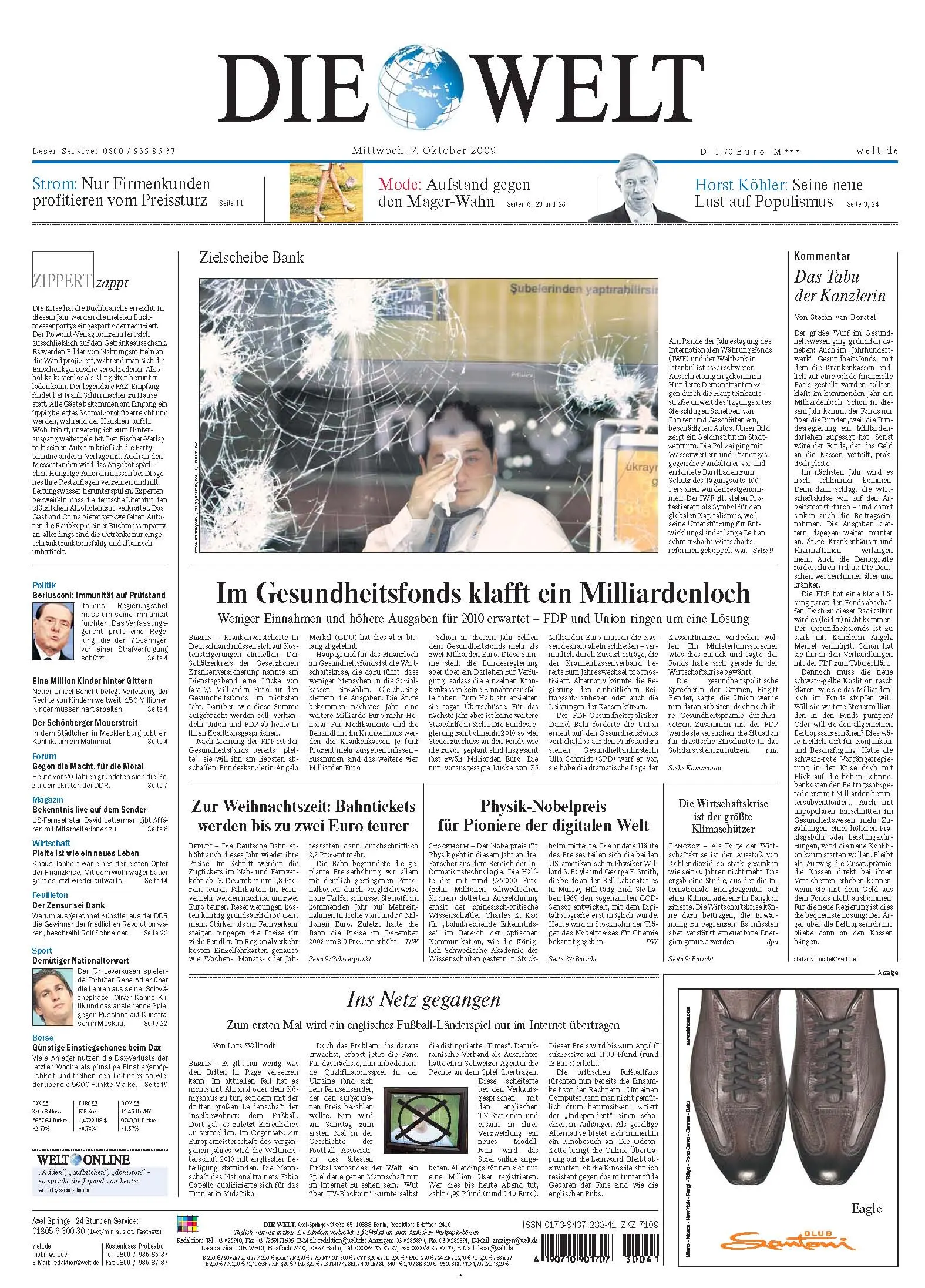 Die Welt vom 7. Oktober 2009