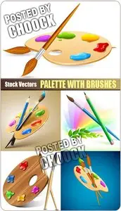 Palette with brushes - Stock Vector