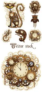 Vector - Animals and clocks in creativ vintage stile
