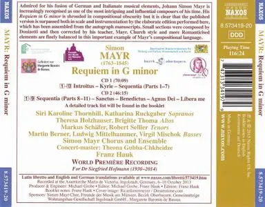 Franz Hauk, Simon Mayr Ensemble - Johann Simon Mayr: Requiem in G minor (2015)