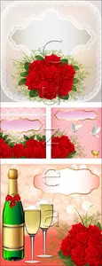 Vector - Wedding background with red roses