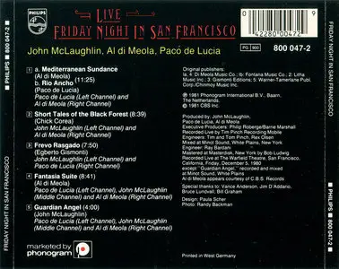 Al di Meola, John McLaughlin, Paco de Lucia - Friday Night in San Francisco (1981) Non-Remastered