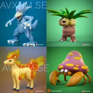 Golduck and Exeggutor and Ponyta and Parasect