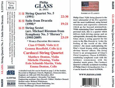 Carducci Quartet, Cian O'Duill, Gemma Rosefield - Philip Glass: String Quartet No. 5; Suite from Dracula; String Sextet (2015)