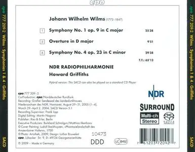 Howard Griffiths, NDR Radiophilharmonie  - Johann Wilhelm Wilms: Symphonies Nos. 1 & 4, Overture in D (2009)