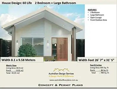 Unique small house plan- 2 Bedroom House Plan, 700 sq. feet or 65 m2