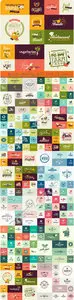 Logos and icons farm fresh organic food drink natural products vector  