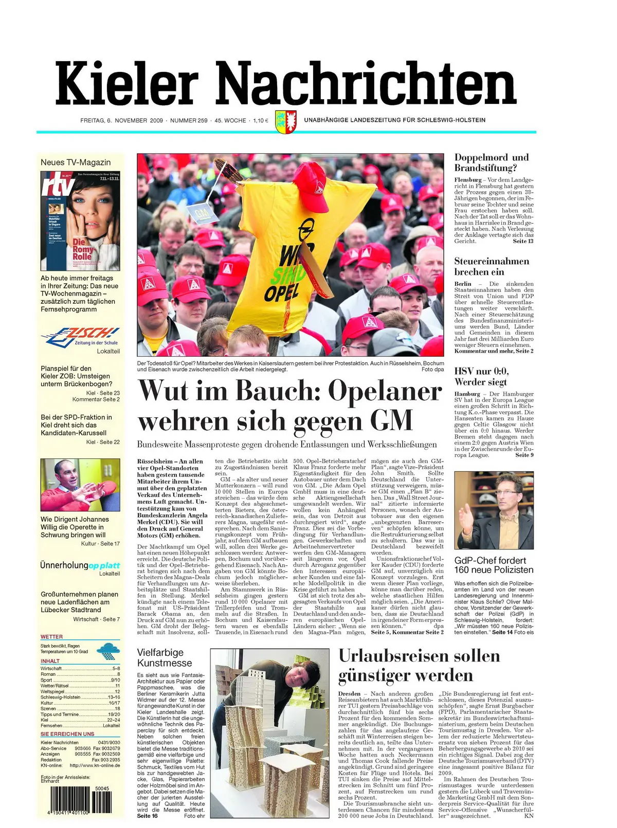 Kieler Nachrichten vom 6. November 2009