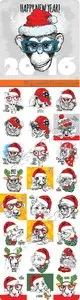 Funny animals christmas poster vector