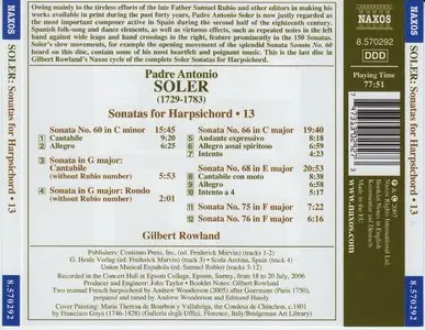 Padre Antonio Soler (1729-1783). Sonatas for Harpsichord, Vol. 13 (REUP)