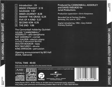 Cannonball Adderley Quintet - Inside Straight (1973) [1992, Fantasy 0025218675024]