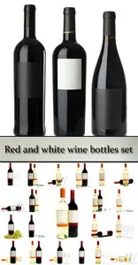 Stock Photo: Red and white wine bottles set 