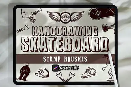 Hand Drawing Skateboard Brush Stamp