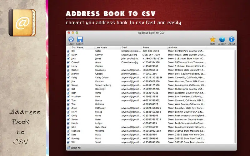 Address Book to CSV v1.4.1 Mac OS X