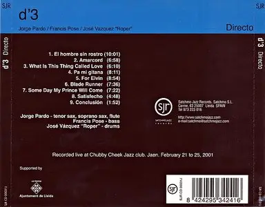 D'3 Jorge Pardo / Francis Posé / José Vázquez - Directo (2001) {Satchmo Jazz}