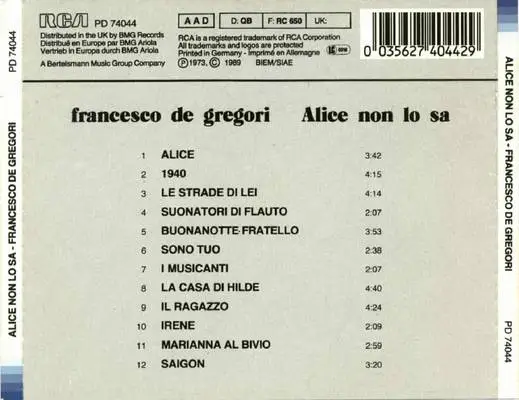 Francesco De Gregori - Alice non lo sa (1973)