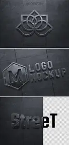AS - Logo Mockup on Wall with 3D Glossy Metal Effect 513804453