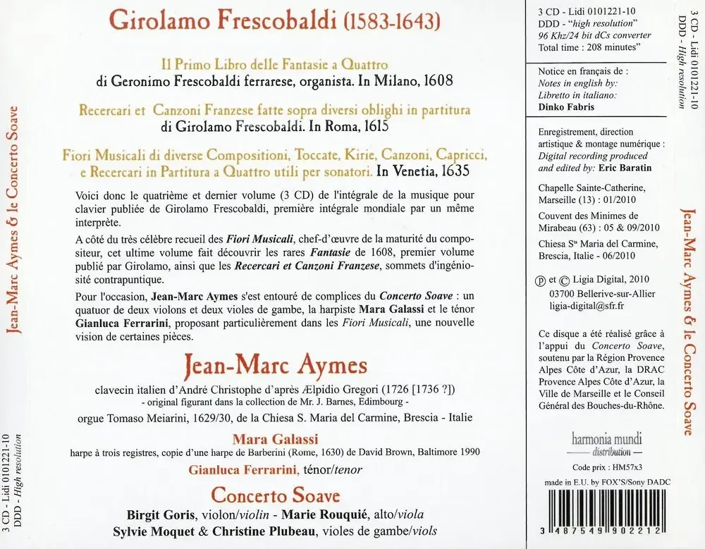 Jean-Marc Aymes, Mara Galassi, Concerto Soave - Frescobaldi: Fantasie, Ricercari & Canzoni, Fiori Musicali (2010)