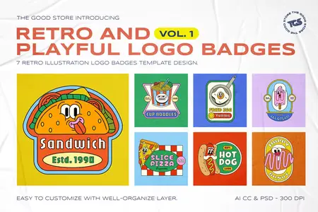 EE - Retro Cartoon Food Logo Badges Vol1 2K7K52W