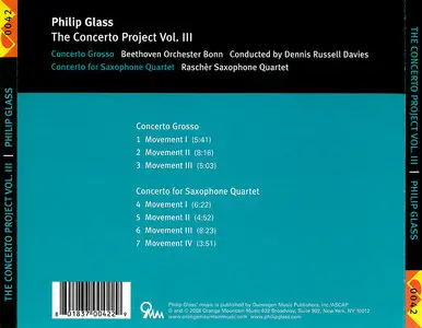 Philip Glass - The Concerto Project Vol. III:  Concerto Grosso & Concerto for Saxophone Quartet (2008)