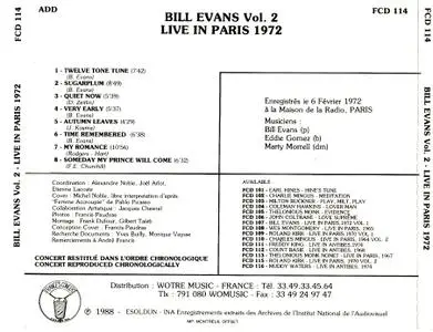 Bill Evans - Live In Paris, 1972 Vol. 2 (1988) {Esoldun France FCD 114}