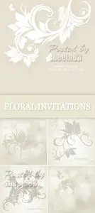 Beige Floral Invitations Vector