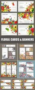 Floral Business Cards & Banners Vector