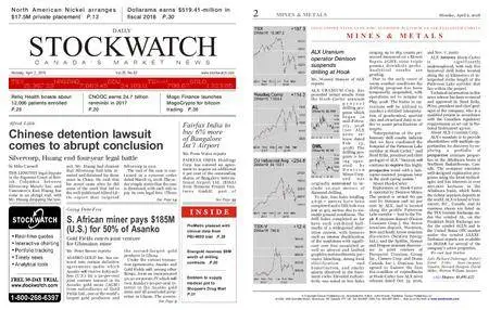 Stockwatch - Canada Daily – April 02, 2018