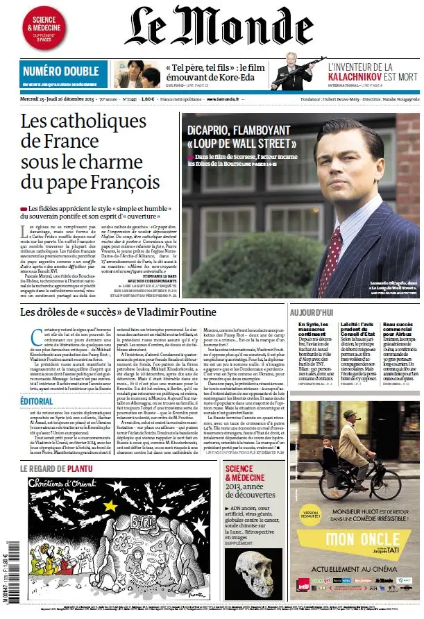 Le Monde & Supplément du Mercredi 25 et Jeudi 26 Décembre 2013
