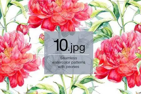 CreativeMarket - Seamless watercolor pattern. Peonies