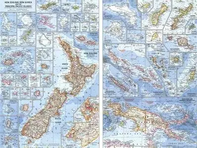 National Geographic New Zealand, New Guinea  and Principal Pacific Islands Map