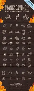 50 Hand Crafted Thanksgiving Icons Vector Set