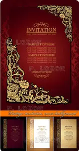 Vintage invitation cover background, antique, victorian gold ornament vector