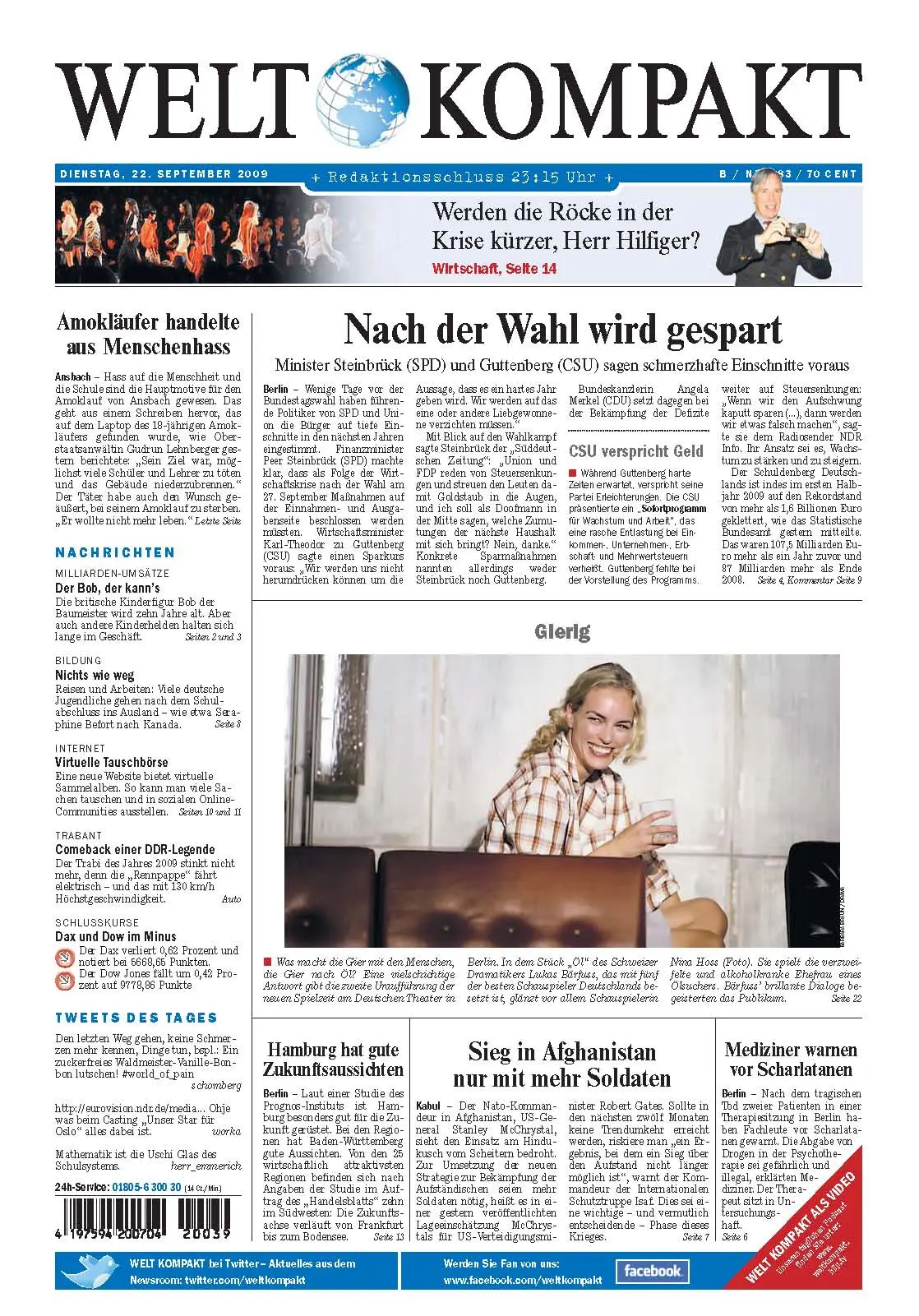 Die Welt kompakt vom 22. September 2009