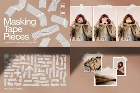 100 Masking Tape Pieces PNG Textures [4K]