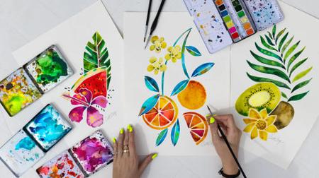 Painting Fruits & Florals in Watercolor with a Modern Twist