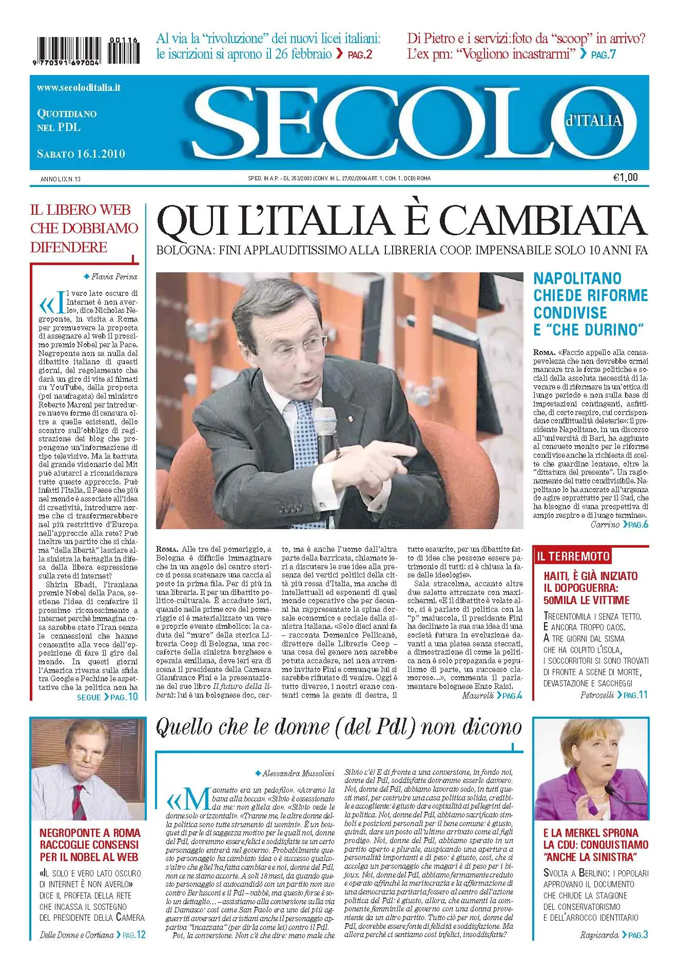 Secolo d'Italia 16.01.2010