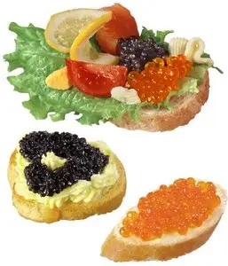 Photo stock: Sandwiches with red and black caviar