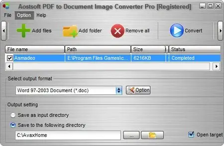 Aostsoft PDF to Document Image Converter Pro 3.8.6