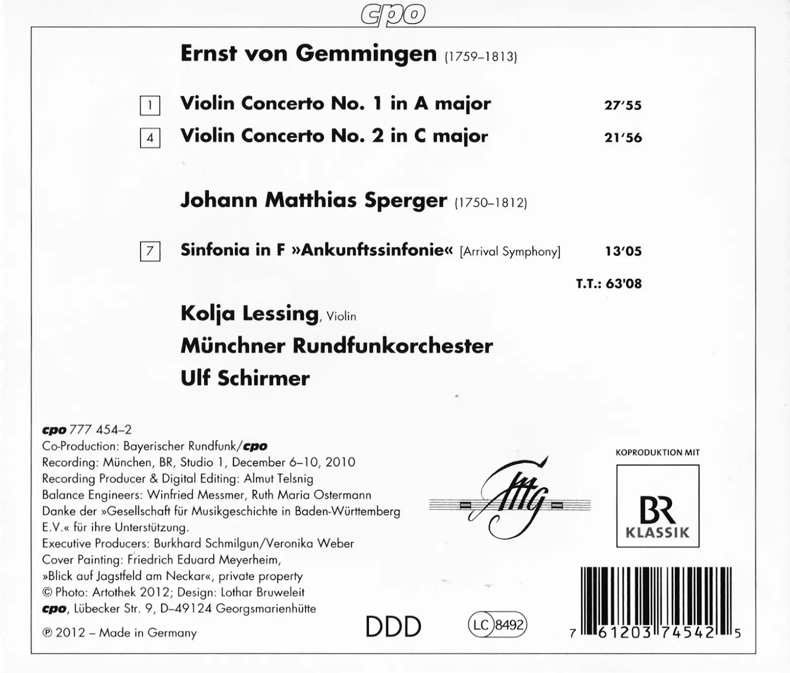 Kolja Lessing - Gemmingen: Violin Concertos Nos. 1 & 2 (2012)