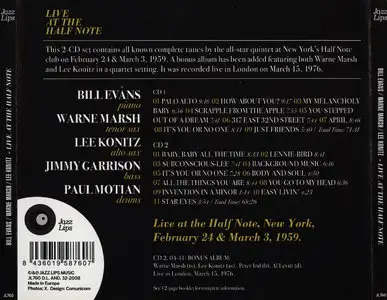 Bill Evans, Warne Marsh, Lee Konitz, Paul Motian - Live At The Half Note (1959, 1976) [2CD] {Jazz Lips Music 2008}