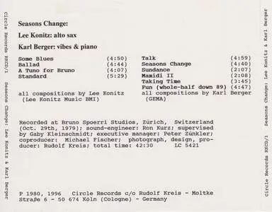 Lee Konitz & Karl Berger - Seasons Change (1979) {Circle Records RKCD/1 rel 1996}