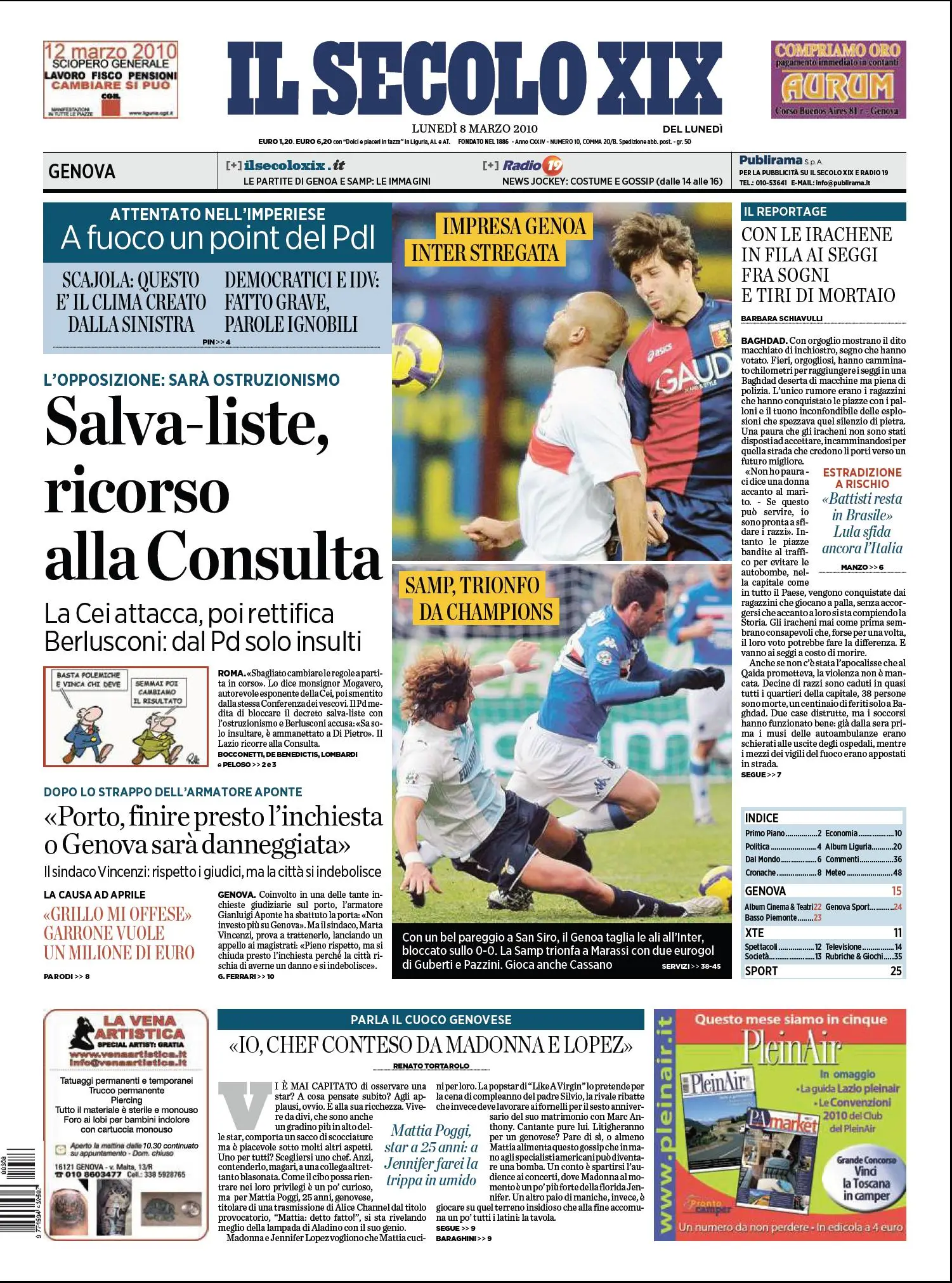 IL SECOLO XIX DEL 08 MARZO 2010