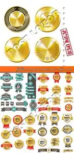 Golden commercial labels and ribbon vector