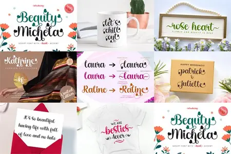 Beauty Michela - Sweet Calligraphy Script Font with Heart Accent