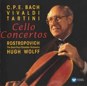 C.P.E. Bach, Vivaldi & Tartini - Cello Concertos - Mstisislav Rostropovich, Hugh Wolff (2016) {Teldec-Warner Classics rec 1993}