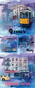 Watercolor City Backgrounds Vector