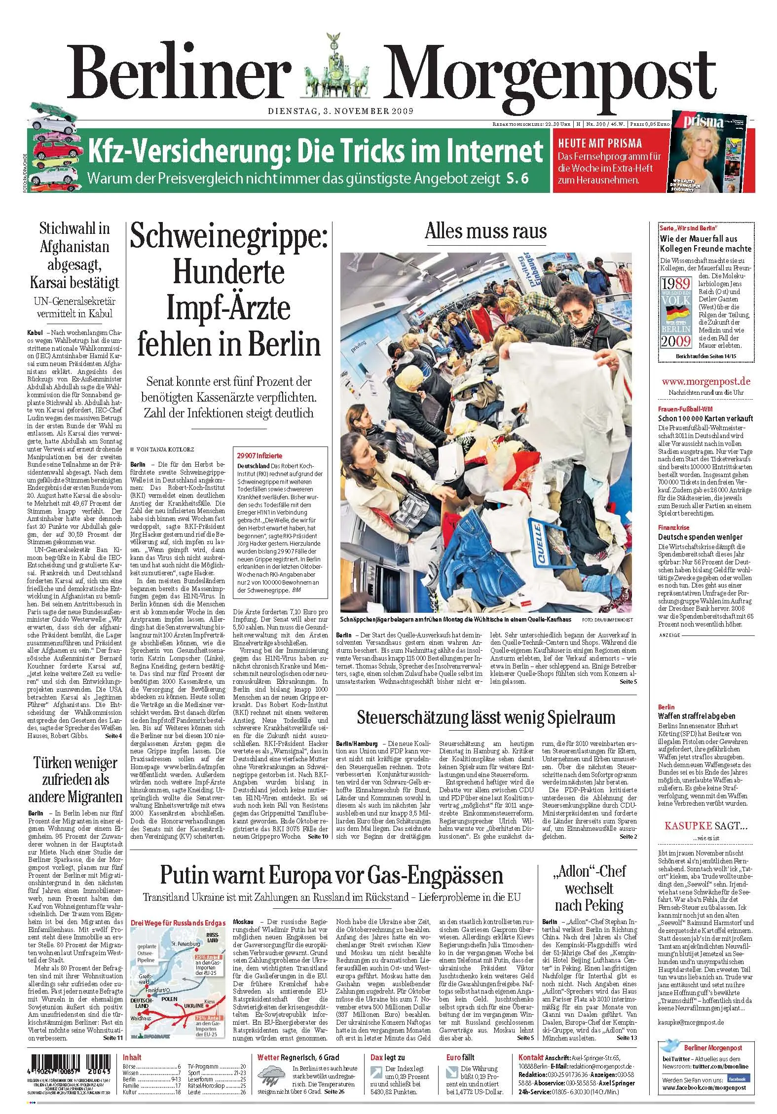 Berliner Morgenpost vom 3. November 2009